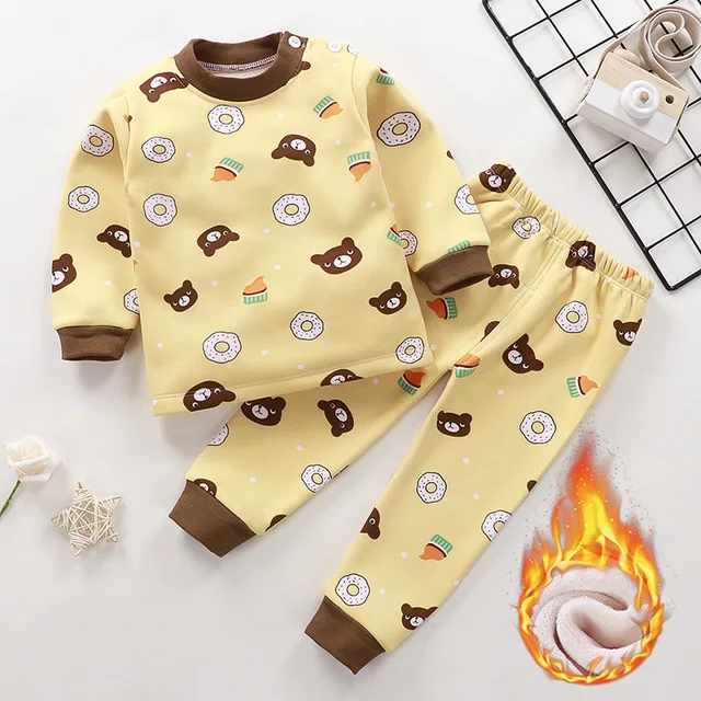 Осенне-зимняя Пижама на флисовой подкладке для младенцев Детская термопижама пижамный комплект малышей нижнее белье мальчиков и девочек теплое