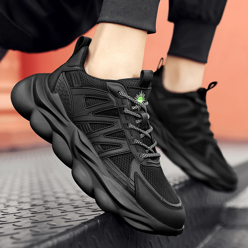 Black Mesh Breathable Running Walking Style Sport Non-slip Casual Shoes ...