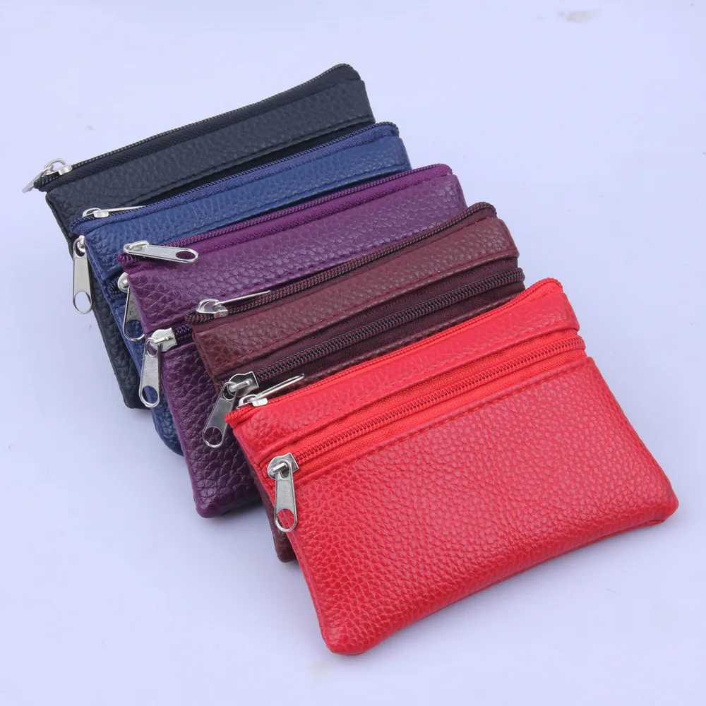 Factory Direct Sale Multi Color Coin Purse with Zipper Mini Small Thin Money Bag Wallet Pu Leather Change Pouch for Men Women