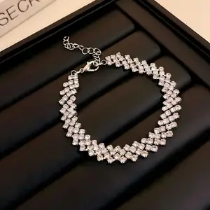 Bride's Women Full Diamond Rhinestone Luxury Bracelets Alloy Bracelet Wedding Custom Fine Women Jewelry Joias De Luxo
