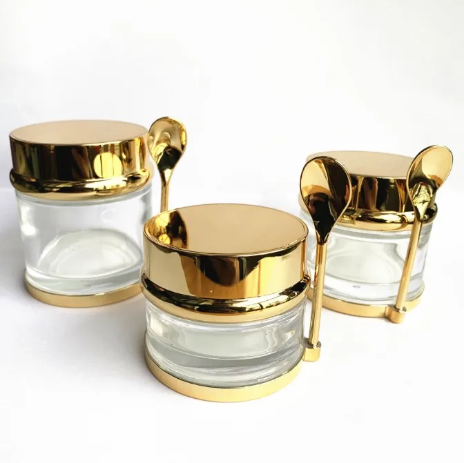 product 30g 50g 80g high quality moisturizing cream bottle glass mask cream jar with gold cap with gold spoon-27