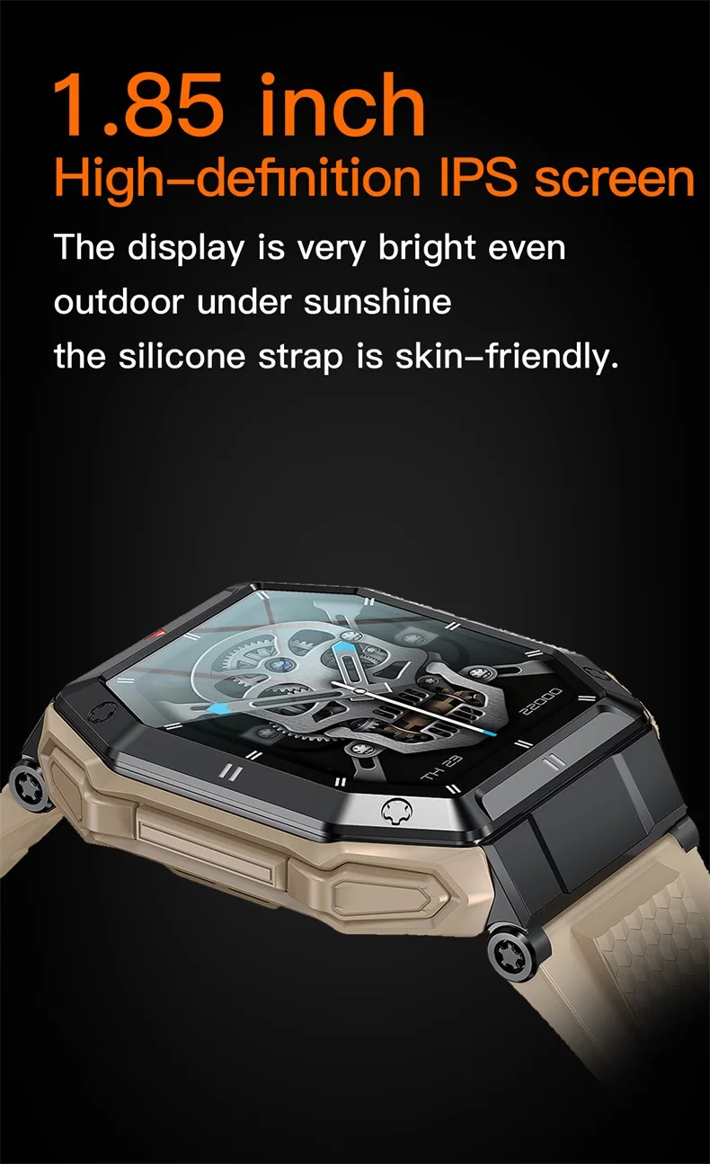 Smart Watch Robuust 1,85 inch BT Bellen Outdoor Militaire Smartwatch K55 Hartslag Bloedzuurstof voor heren (6).jpg
