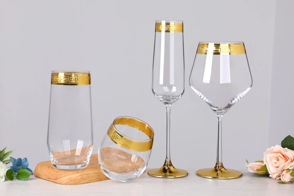 Custom Crystal Bohemia Wedding Wine Drinking Glasses with Stemless Gold Rim Wine Glass Cups Tumbler