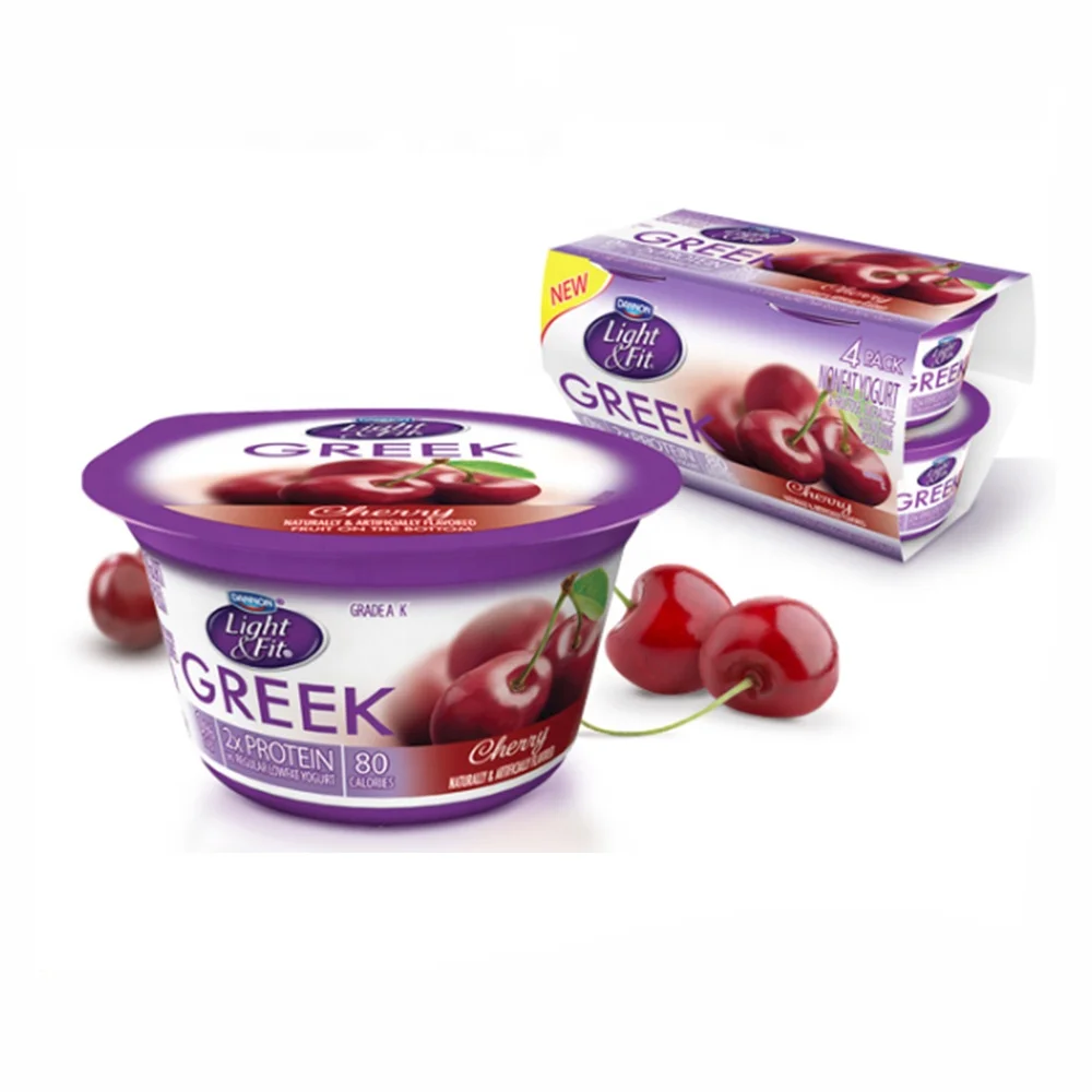 150ml IML Manufacturer Small Size in Mold Labeling Purple Yogurt Container Round Shape With Spoon