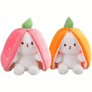Easter Bunny Plush Reversible Pillow Hide and Seek Carrot Rabbit Stuffed Animal Toys with Zipper