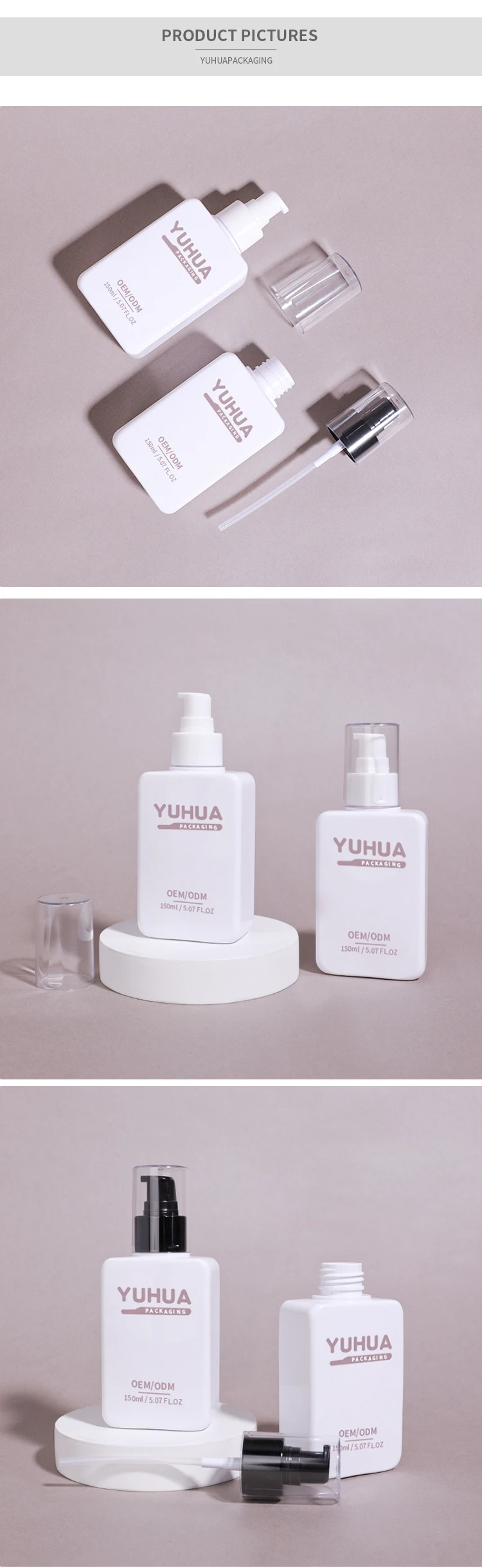 150ml Flat Square PET Plastic Pump Bottle Customized for Shampoo and Lotion with MOQ 10,000PCS