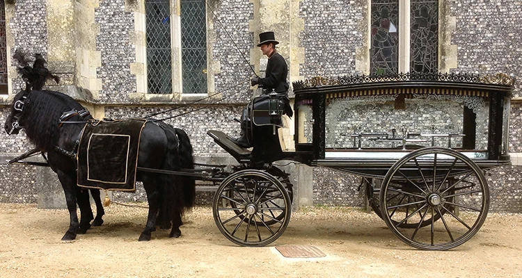 Horse Drawn Funeral Hearse/Carriage Silver Glass Covered Coffin Horse Carriage Victorian Silver Funeral Horse Drawn Carriage
