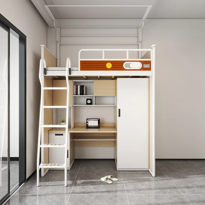 Modern Single or Double Student Dormitory Bed Metal Wardrobe Desk Apartments Bed