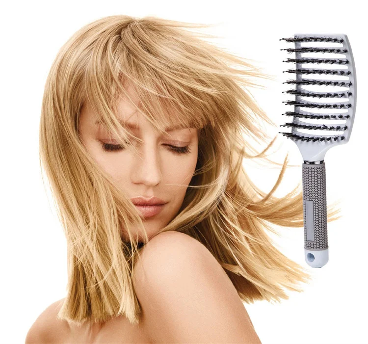 White Hair Scalp Massage Comb Boar Bristle Nylon Hairbrush Curly Detangling Hair Brush For Barber Salon Hairdressing Tools