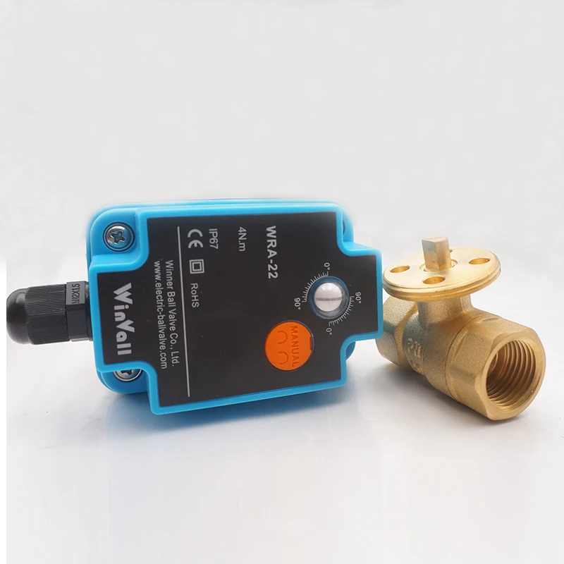 Winvall 0-10V 4-20mA Modulating Electric Actuator 8s Control 2 Way Brass Valve IP67 Motorized Actuated Forged Ball Valve