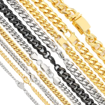 Fade Free 14K 18K Gold Plated Fashion Cuban Link Chain Stainless Steel Collar Hip Hop Necklace Jewelry Wholesale