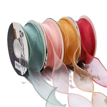 Wholesale Newest Soft Muslin Organza Ribbons Flower Bouquet Packaging for Valentine's Day Ribbon Spool
