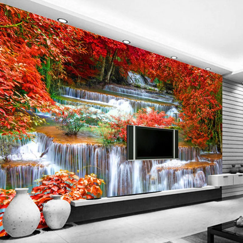  Papel pintado 3D de paisaje de cascada con foto de paisaje  natural, mural de selva alpina, fondo de pared para decoración de pared,  adecuado para sala de estar y dormitorio, 137.8