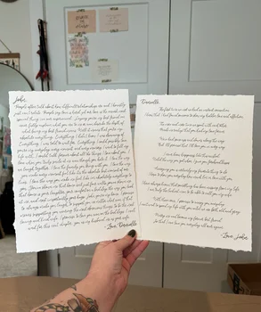 Custom Hand Lettered Calligraphy Vows on Hand Made Paper with Deckled Edges or Straight for Anniversary Present or Gift,