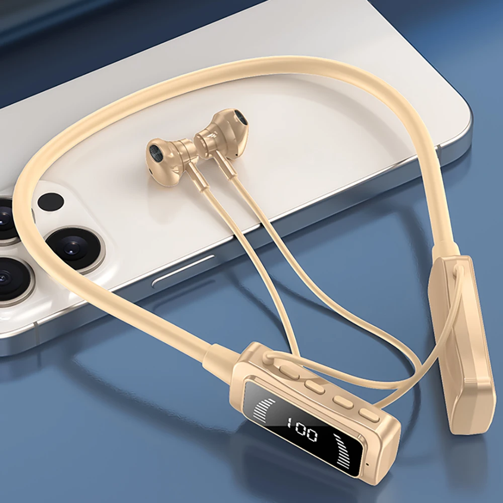 KG06 LCD Screen Power Display Neckband Wireless Earphone Sports Headphones Waterproof Headset TWS Earbuds