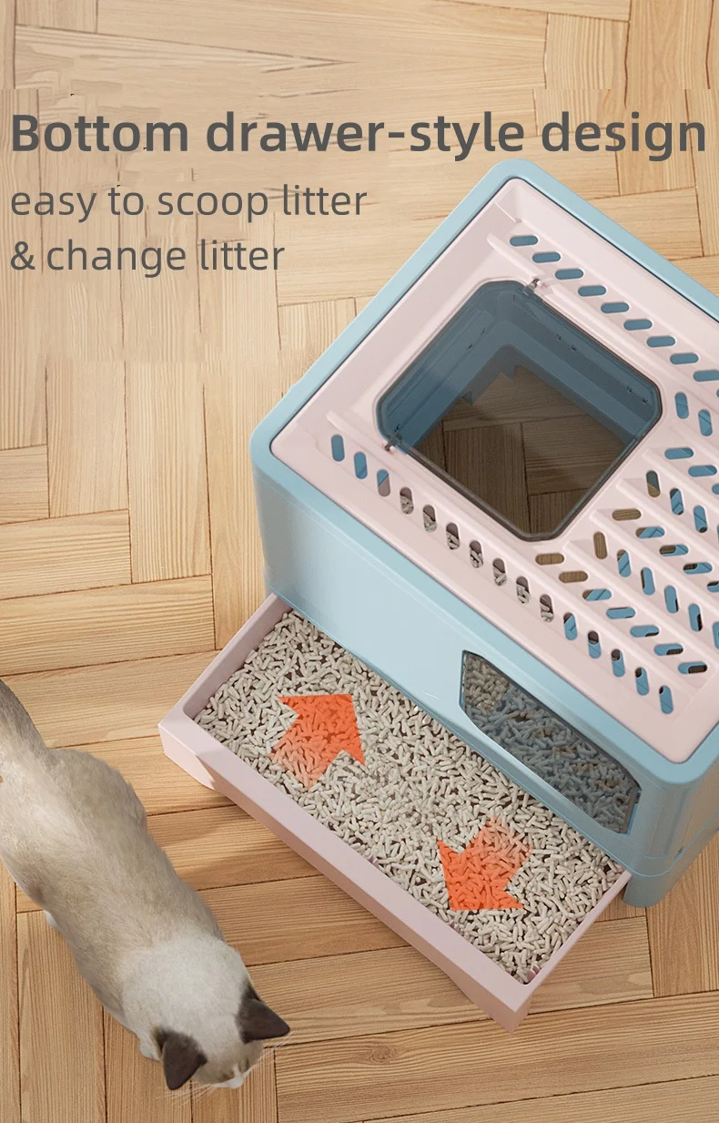Fully Enclosed Foldable Antisplashing Cat Litter Box Drawer Type Cats