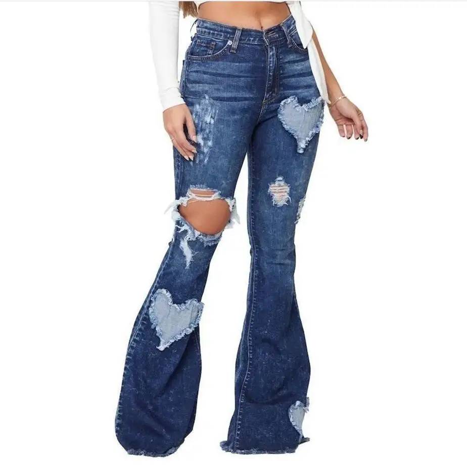 2022 New Arrival Girl Jacquard Denim Trousers Womens Pants Flare Denim Jeans  - China Flare Denim Jeans and Womens Pants price