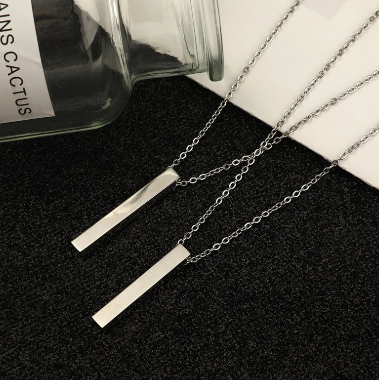 Personalized Vertical Bar Necklace Men Women Stainless Steel 18k Gold