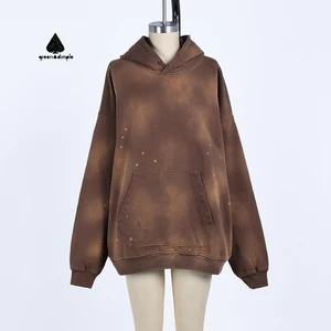 Customize Manufacturer 400 Gsm Cotton Fleece Blank Acid Washed Hoodies Vintage Distressed Sprayed Hoodies