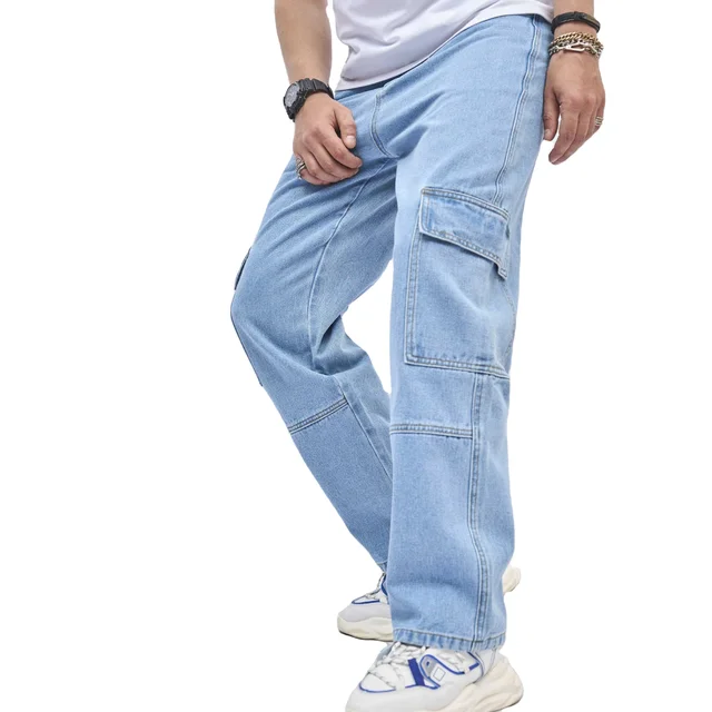 Men's New Factory Customized Denim Fabric Slim Straight Leg Pants DTG Embroidered Pattern Pocket Decoration Fashionable Pants