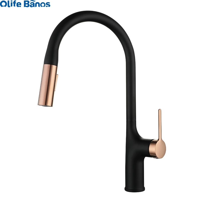 product rose gold black  sink  faucets commercial 304 sus pull down sprayer spring kitchen faucet sink tap-28