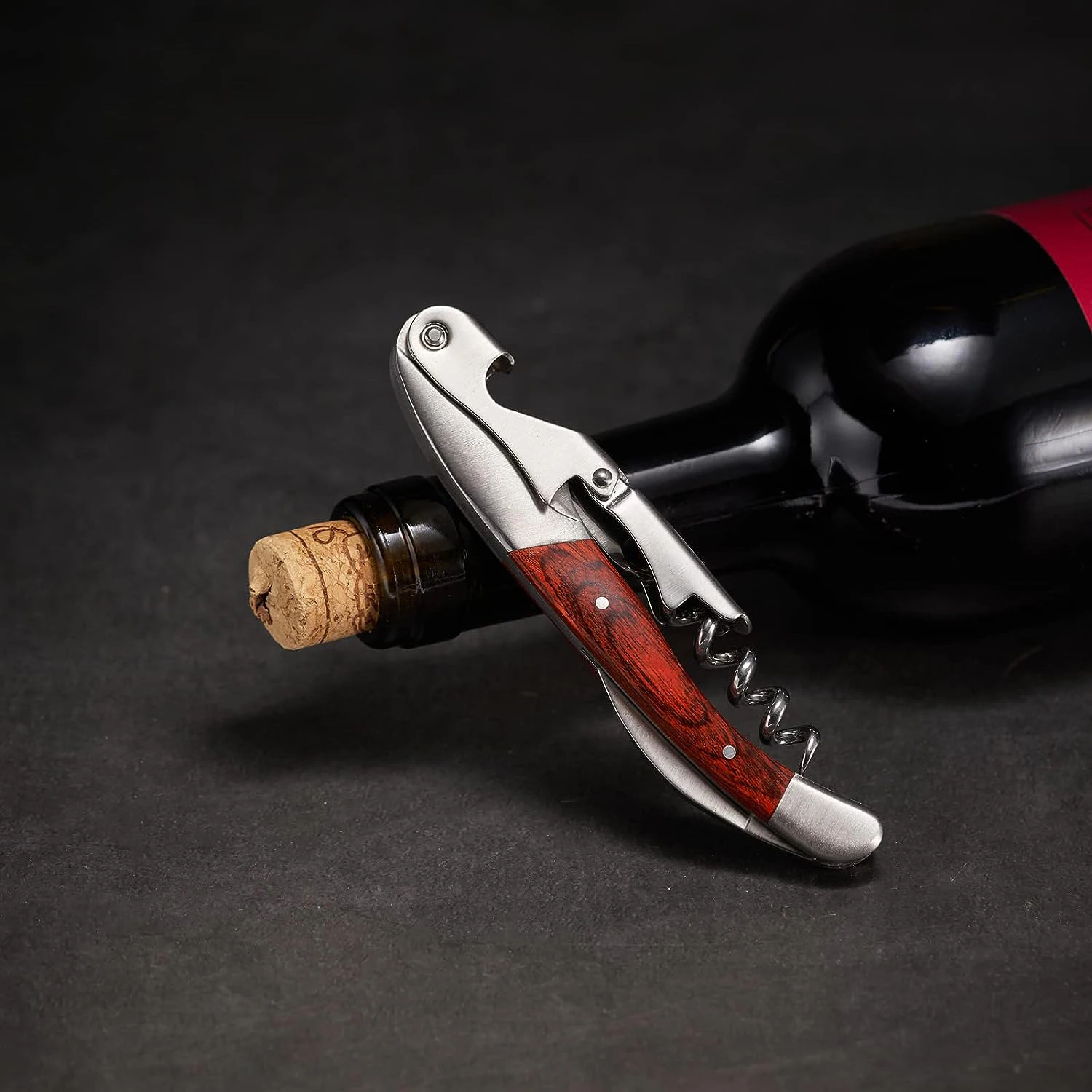 Professional Stainless Steel Corkscrew Pakka Wooden Handle Waiters