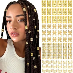 200PCS Women's for Cross-border Set Wig Accessories Braid Hair Accessories Golden Silver Dirty Braid Hair Ring Set Metal