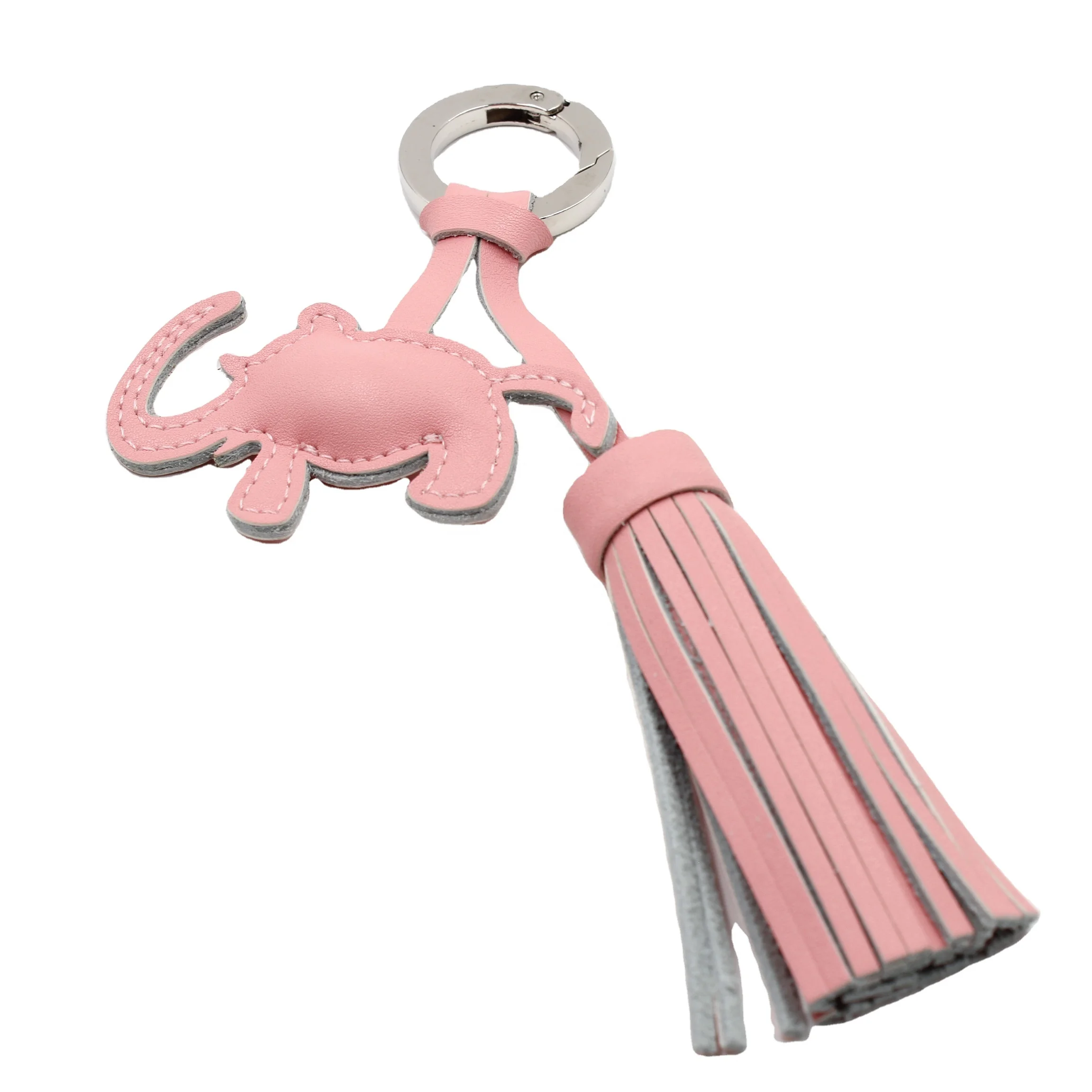 Custom Elephant Leather with Tassel  Keychain for Backpack Decoration Accessories Printing logo Cartoon Animal Leather Keychain