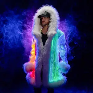 Men's Fashion Luminous LED Glow Jacket Optic Fiber Light-Up Coat for Dance Rave Christmas Graduation and New Year Parties