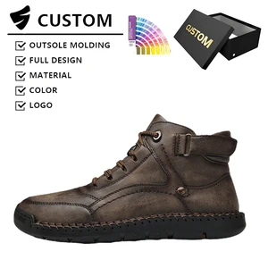 Custom Logo Korean-Style Men's Trendy Leather Shoes Lightweight Soft Flexible Shoes Lace-Up Velcro Outdoor Business Formal Shoes