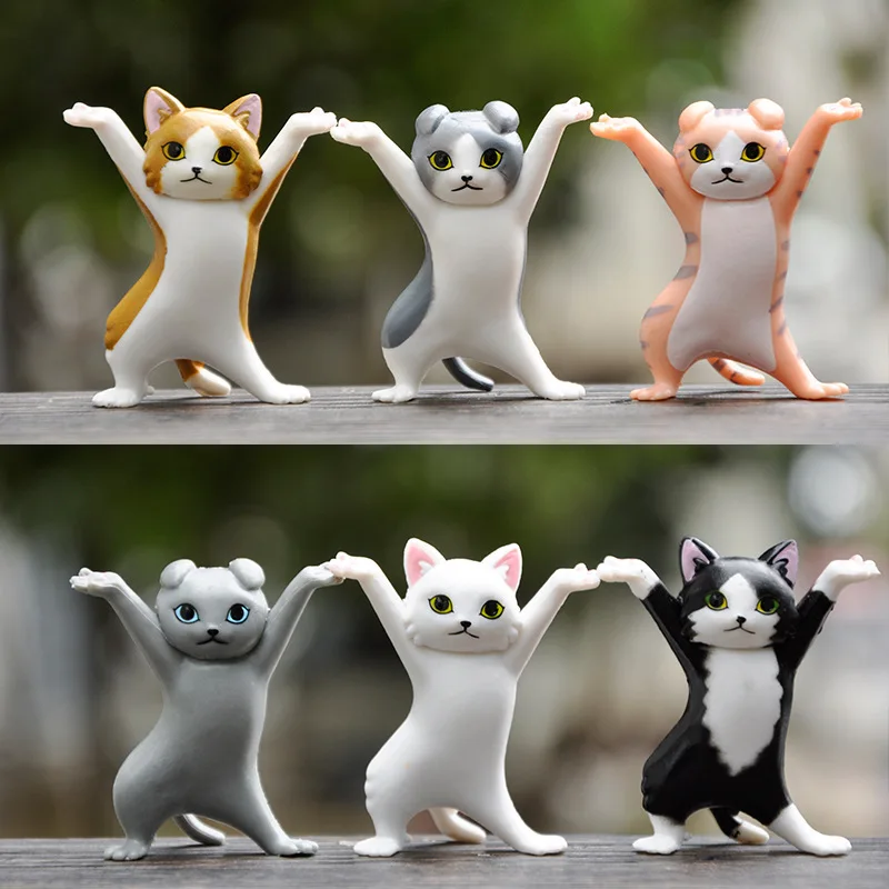 ATHAND Dancing Cat Pen Holder Set - 5 Kawaii Office Desk Decor & Organizer