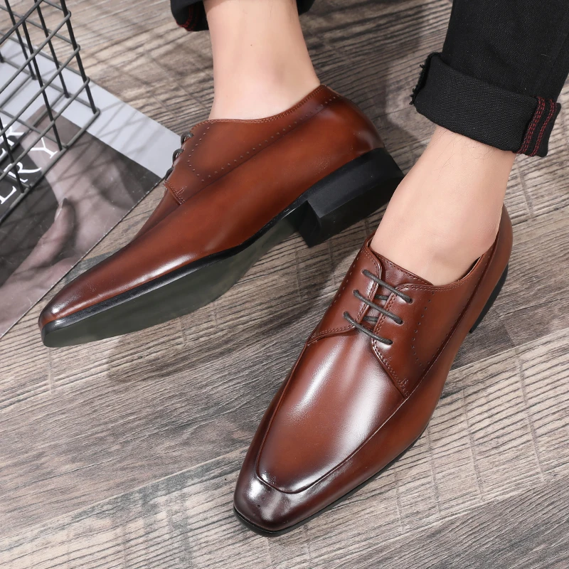 靴 vintage square toe leather shoes Vintage 90s Nine & Co Tan Leather Oxford Wingtip Square Toe