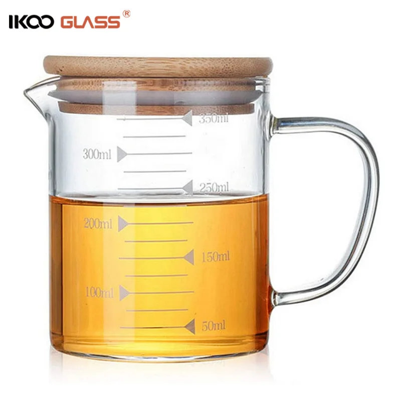 IKOOI heat resistant high borosilicate glass measuring cup sets with bamboo  lid