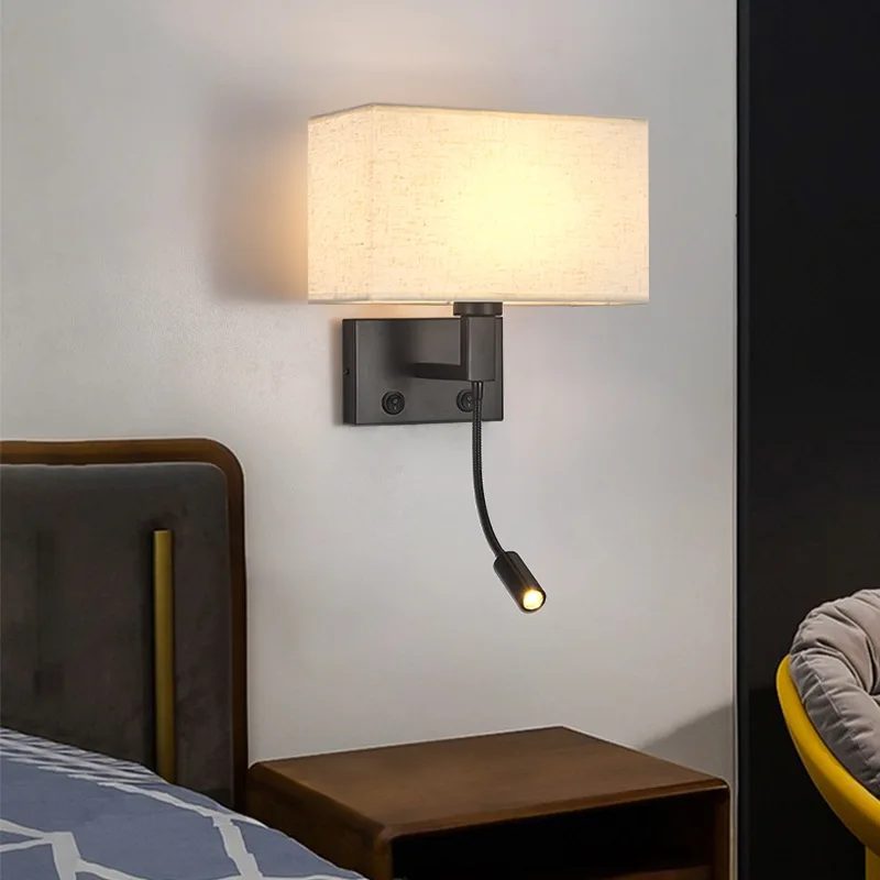 Hotel E27 Socket Fabrics Cover Led Bedside Reading Wall Mount Lights Lamp