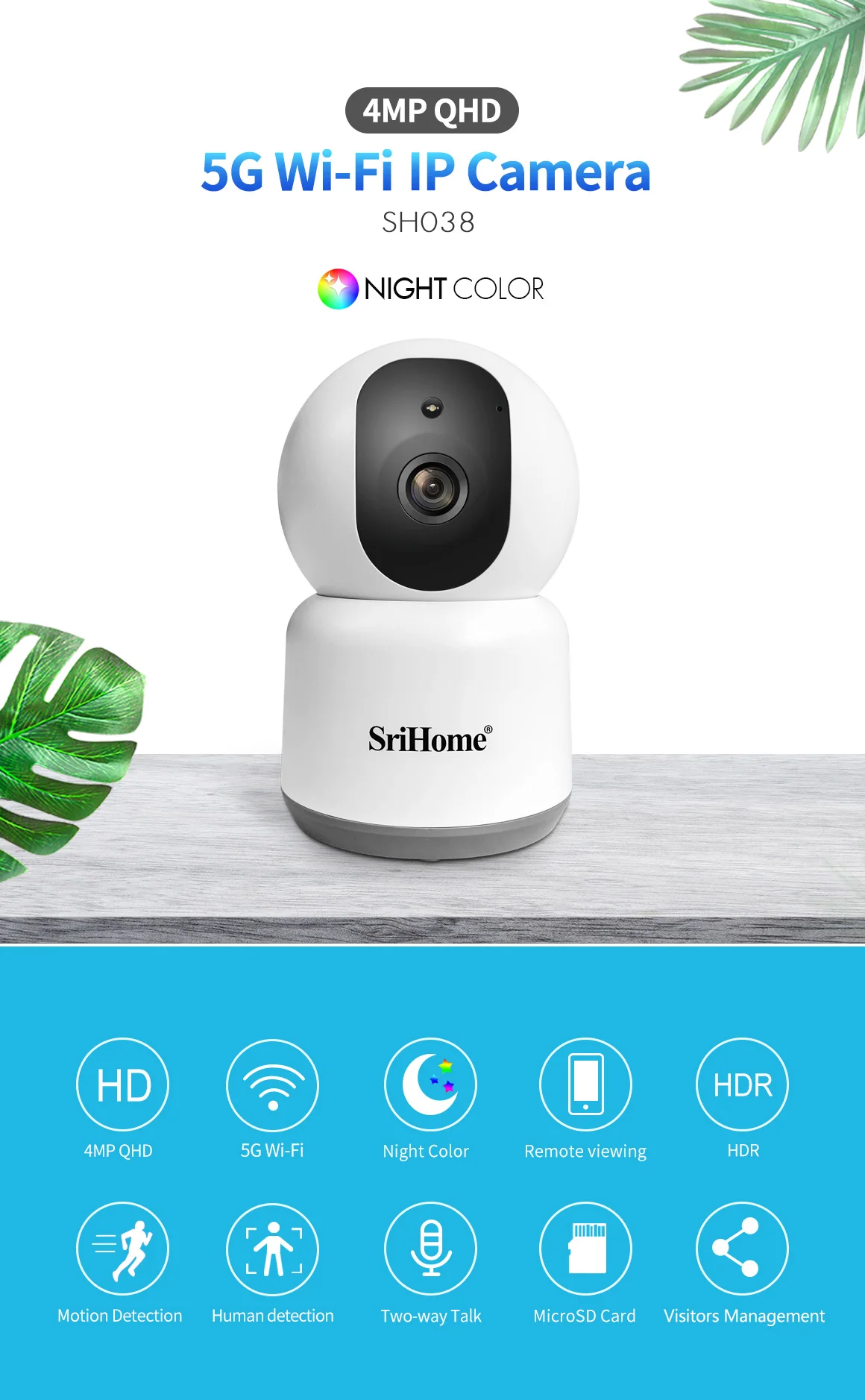 Original Srihome Sh038 Camera Espion Video 4mp 1080p Videosurveillance Wifi Telecommande Sans Fil Application Gratuite Pour Android Ios Pc Moniteur De Bebe Buy Ip Ptz Camera Cctv Wifi Sans Fil Webcam Spy Cam Video 2mp 1080p Ir Cut Telecommande