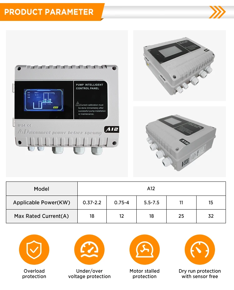 High Efficiency Single/ Three Phase HD LCD Intelligent Pump Controller With Panel