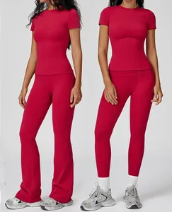 Cikini Women's High-Intensity Outdoor Running Fitness Wear Rugged Yoga Set with Neck Fitted Design Solid Pattern Short Length