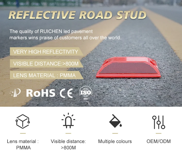 Highway Safety Abs Traffic Reflective Road Stud Metal Plastic for Road Plastic Reflectors Reflective Aluminum Road Stud
