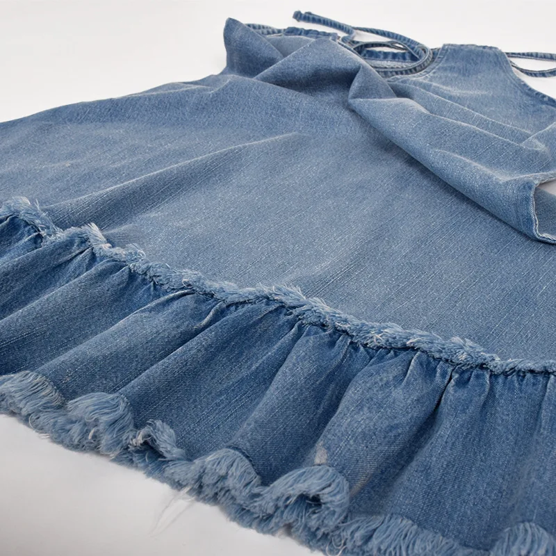 New Oem Fashion Loose Ladies Jeans Women Halter Ruffles Dresses Denim Dress