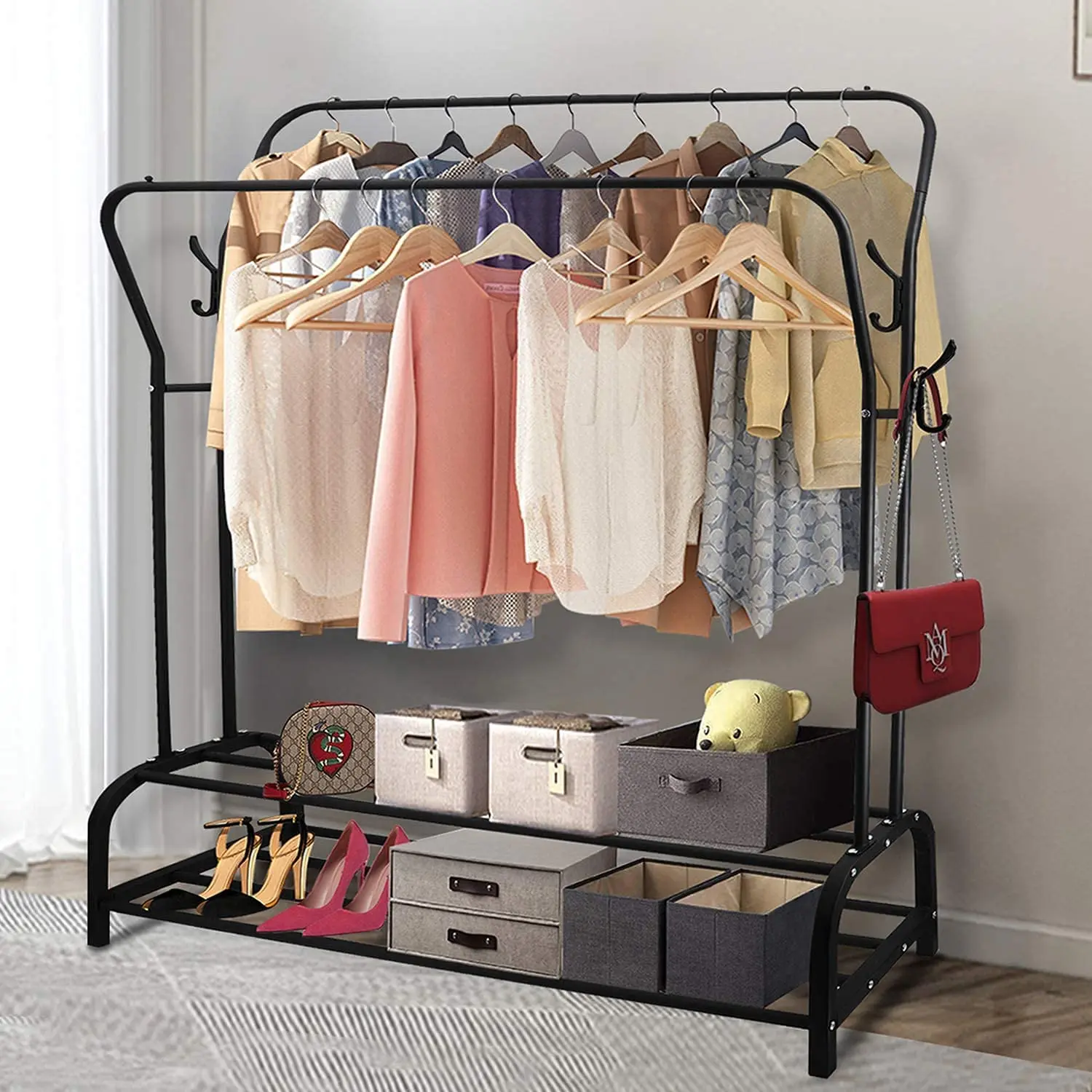Large Double Track Clothes Hanger 2-Layer Commercial Clothing Storage Rack  Indoor Bedroom Store Support Shoe Clothes Rack - Main Image