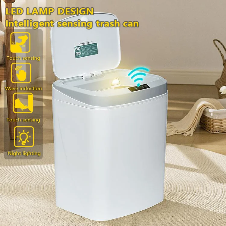 Smart Trash Bin Self Sealing Self Changing Mopup Touchless Bathroom Trash Can 13l Plastic