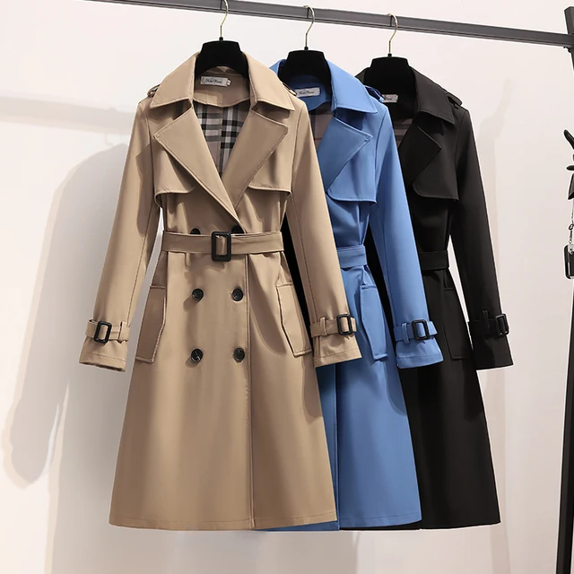 High Quality Simple Style Windbreaker Double Breasted Lapel Trench Coat Women Mid Length Coat