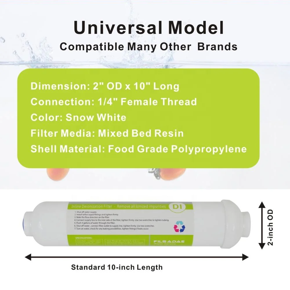 Inline Deionization(di) Water Filter 10" X 2" For Under Sink Reverse