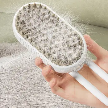 Private label custom logo mist spray rechargeable hair remover self cleaning pet cat grooming brush