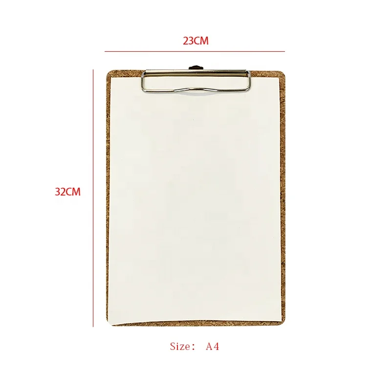 Wholesale Eco Friendly Office Supplies Cork Sublimation Metal Clipboard