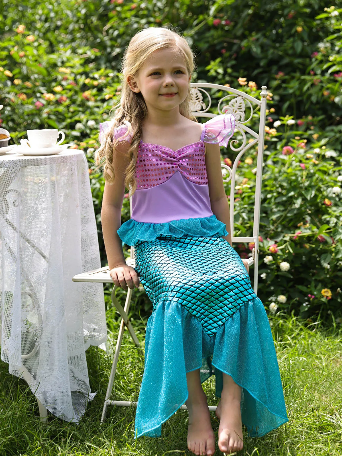 Girls Little Mermaid Ariel Princess Girl Dress Cosplay Costumes Kids  Mermaid Dress up Sets With Wig Children Halloween Clothes