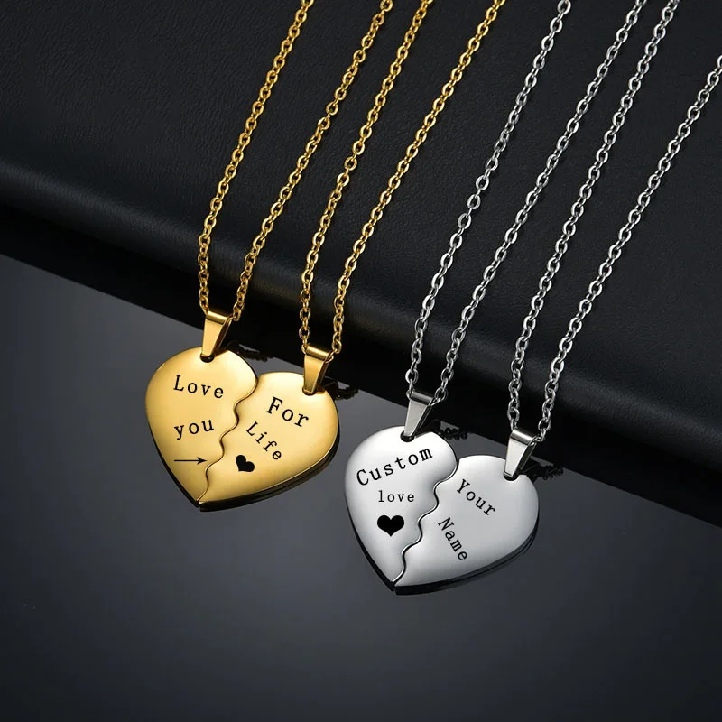 Personality Heart Pendant Gold Plated Necklace Couple Diy Carving ...