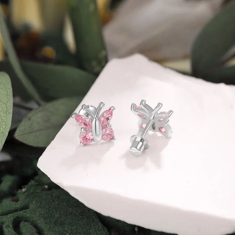 KAKODIY Custom Hypoallergenic Nickel Free 925 Sterling Silver Children's Oval 5A Straight Pull Cube Zirconia Butterfly Stud Accessories detail 5