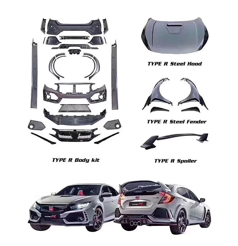 Аксессуары Honda Civic автомобильные бамперы комплекты кузовов для FK7 2016-2020 обновленные КОМПЛЕКТЫ КУЗОВОВ FK8 типа