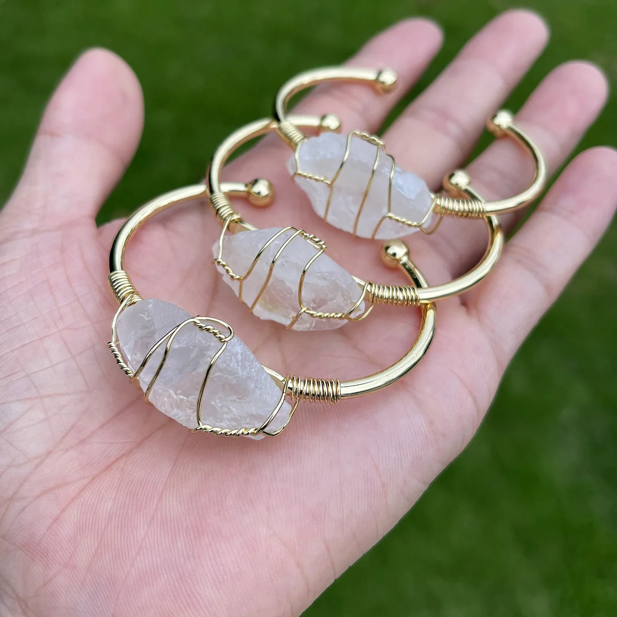 White Quartz Wire Wrap Golden Copper Bracelet – MindfulSouls